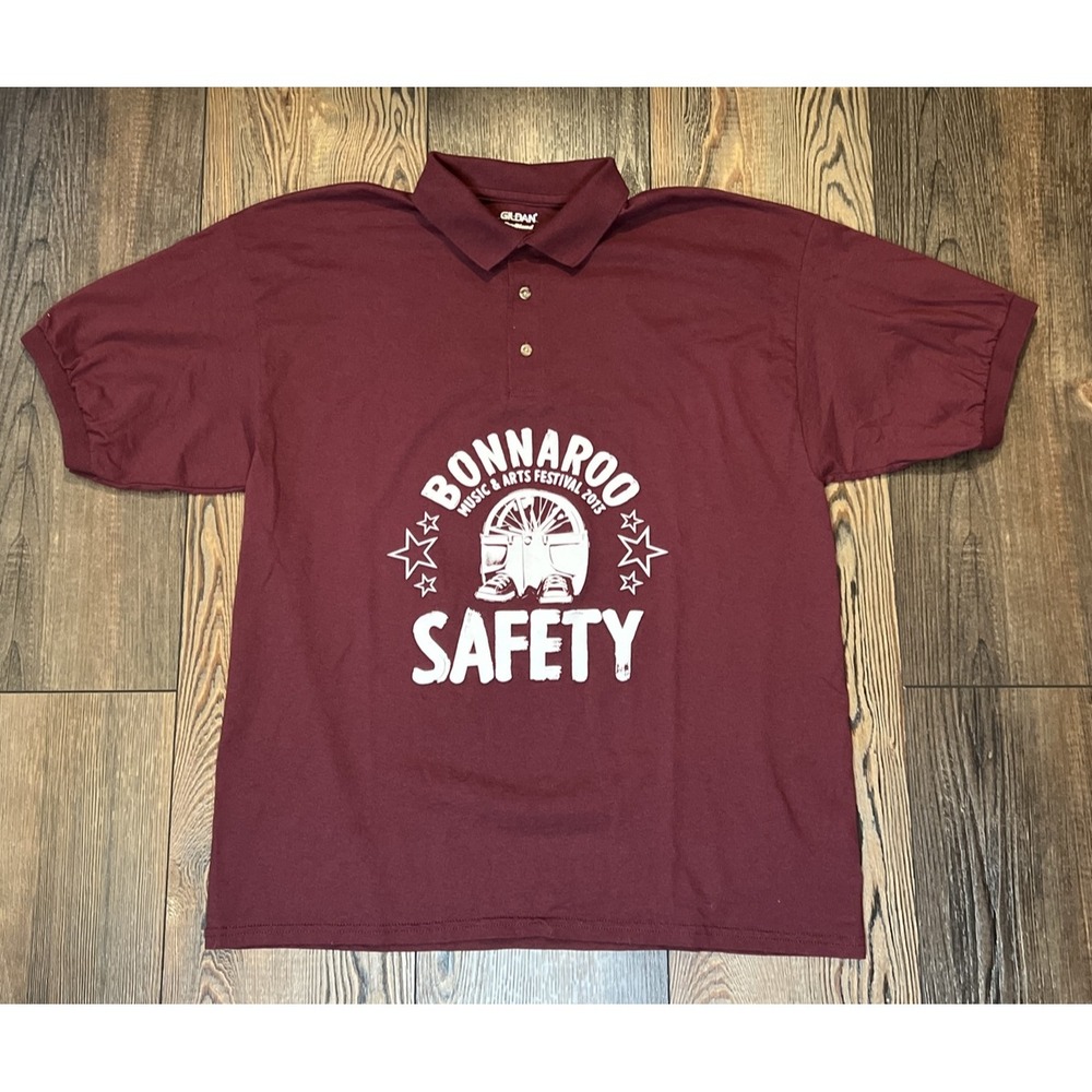 Gildan Bonnaroo 2013 Music Festival Safety Crew Polo Shirt Mens XL Maroon Maroon